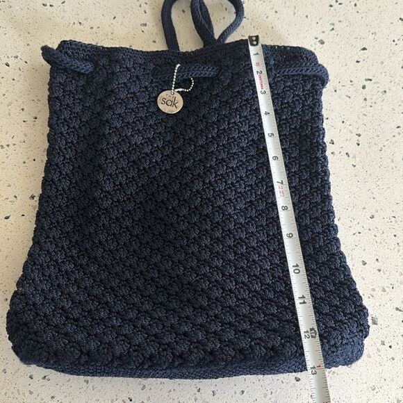The Sak Crochet Navy Blue Backpack Drawstring Shoulder Bag Handmade EUC main image 9